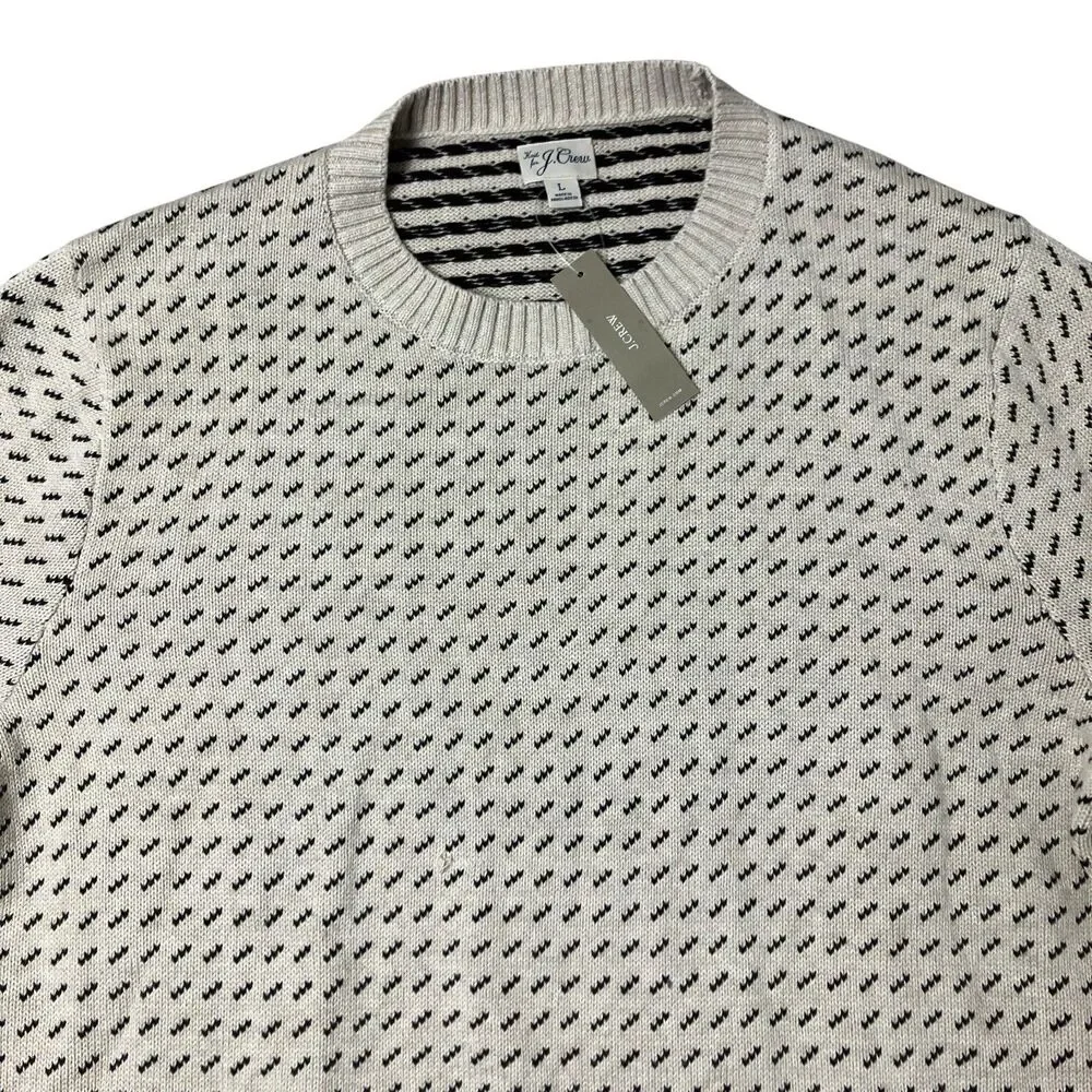 J Crew Sweater Mens L Cream Knit Textured Crewneck Heavyweight Preppy